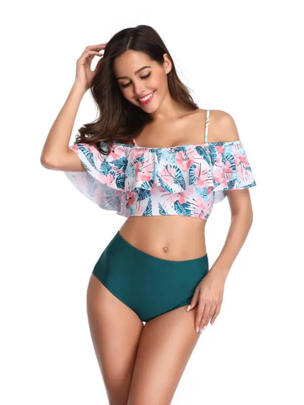 Floral Off Shoulder Spaghetti Strap Tankini