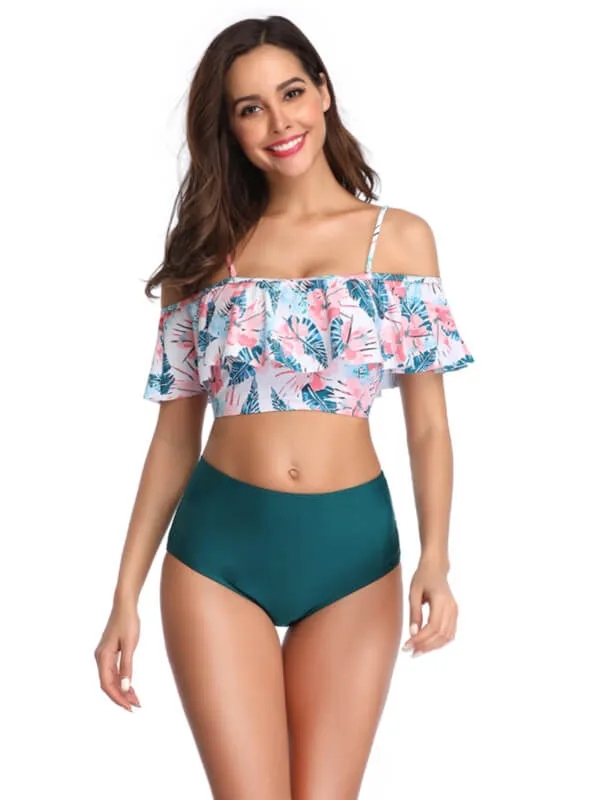 Floral Off Shoulder Spaghetti Strap Tankini