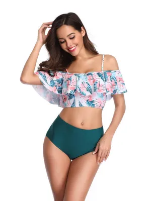 Floral Off Shoulder Spaghetti Strap Tankini