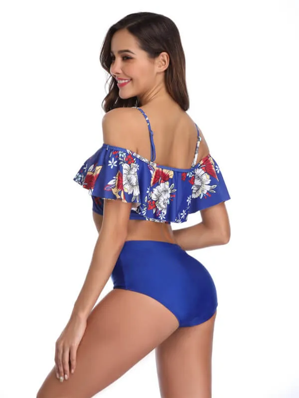 Floral Off Shoulder Spaghetti Strap Tankini