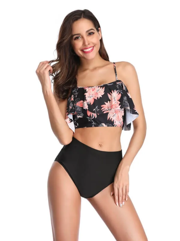 Floral Off Shoulder Spaghetti Strap Tankini