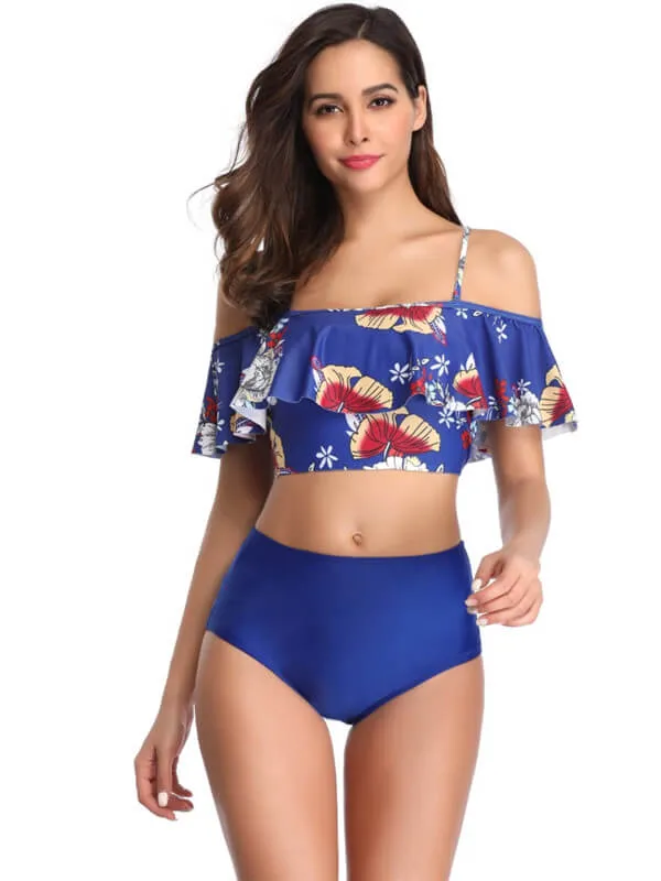 Floral Off Shoulder Spaghetti Strap Tankini