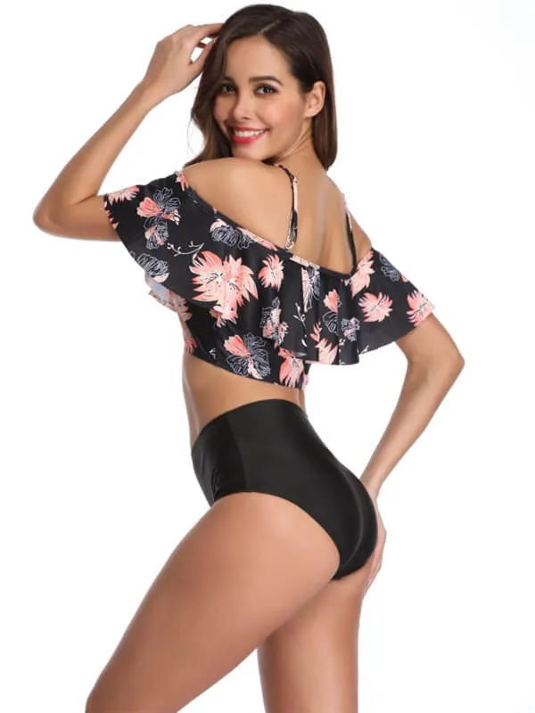 Floral Off Shoulder Spaghetti Strap Tankini
