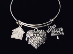 For Sale Sold Sign Realtor Bracelet Adjustable Bracelet Expandable Silver Wire Bangle Appreciation Gift House Charm