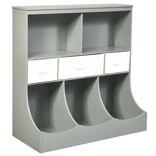 Freestanding Combo Cubby Bin Storage Organizer Unit W/3 Baskets-Gray - Color: Gr
