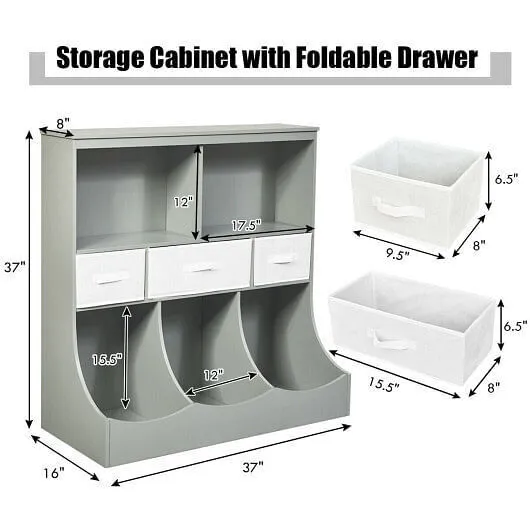 Freestanding Combo Cubby Bin Storage Organizer Unit W/3 Baskets-Gray - Color: Gr