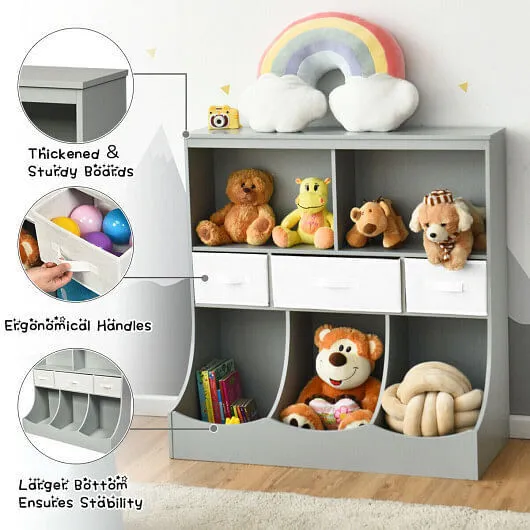 Freestanding Combo Cubby Bin Storage Organizer Unit W/3 Baskets-Gray - Color: Gr