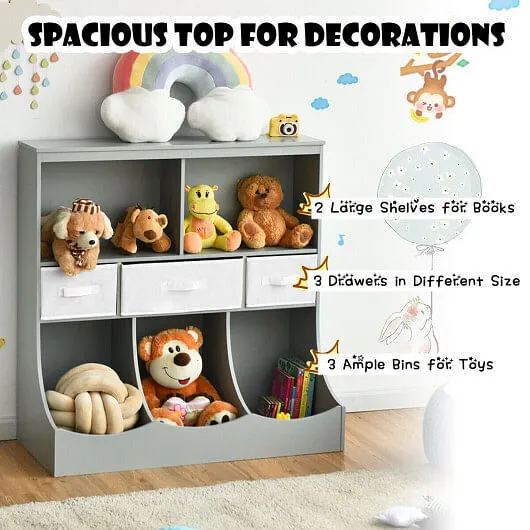 Freestanding Combo Cubby Bin Storage Organizer Unit W/3 Baskets-Gray - Color: Gr