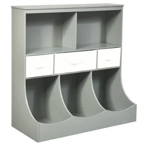 Freestanding Combo Cubby Bin Storage Organizer Unit W/3 Baskets-Gray - Color: Gr