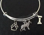 German Shepherd Dog Charm on a Silver Expandable Adjustable Bangle Bracelet Meaningful Dog Lover Gift