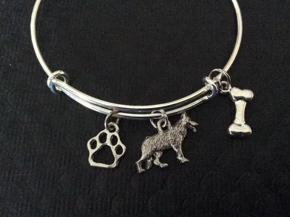 German Shepherd Dog Charm on a Silver Expandable Adjustable Bangle Bracelet Meaningful Dog Lover Gift