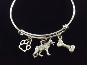 German Shepherd Dog Charm on a Silver Expandable Adjustable Bangle Bracelet Meaningful Dog Lover Gift