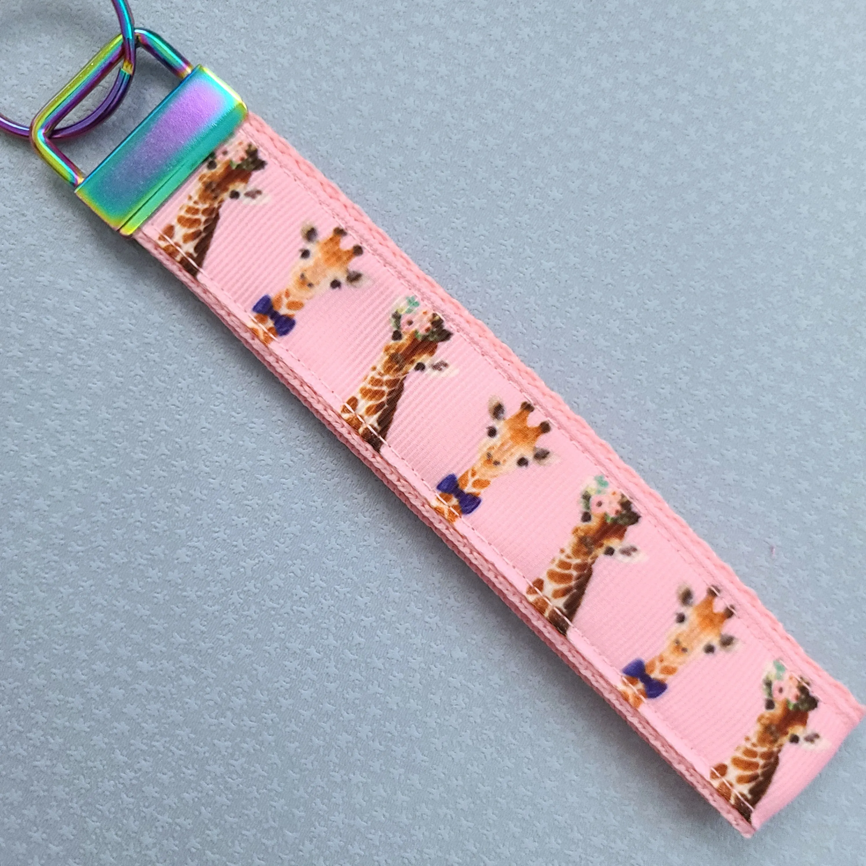 Giraffes on Pink Key Chain Fob with Enameled Giraffe charm