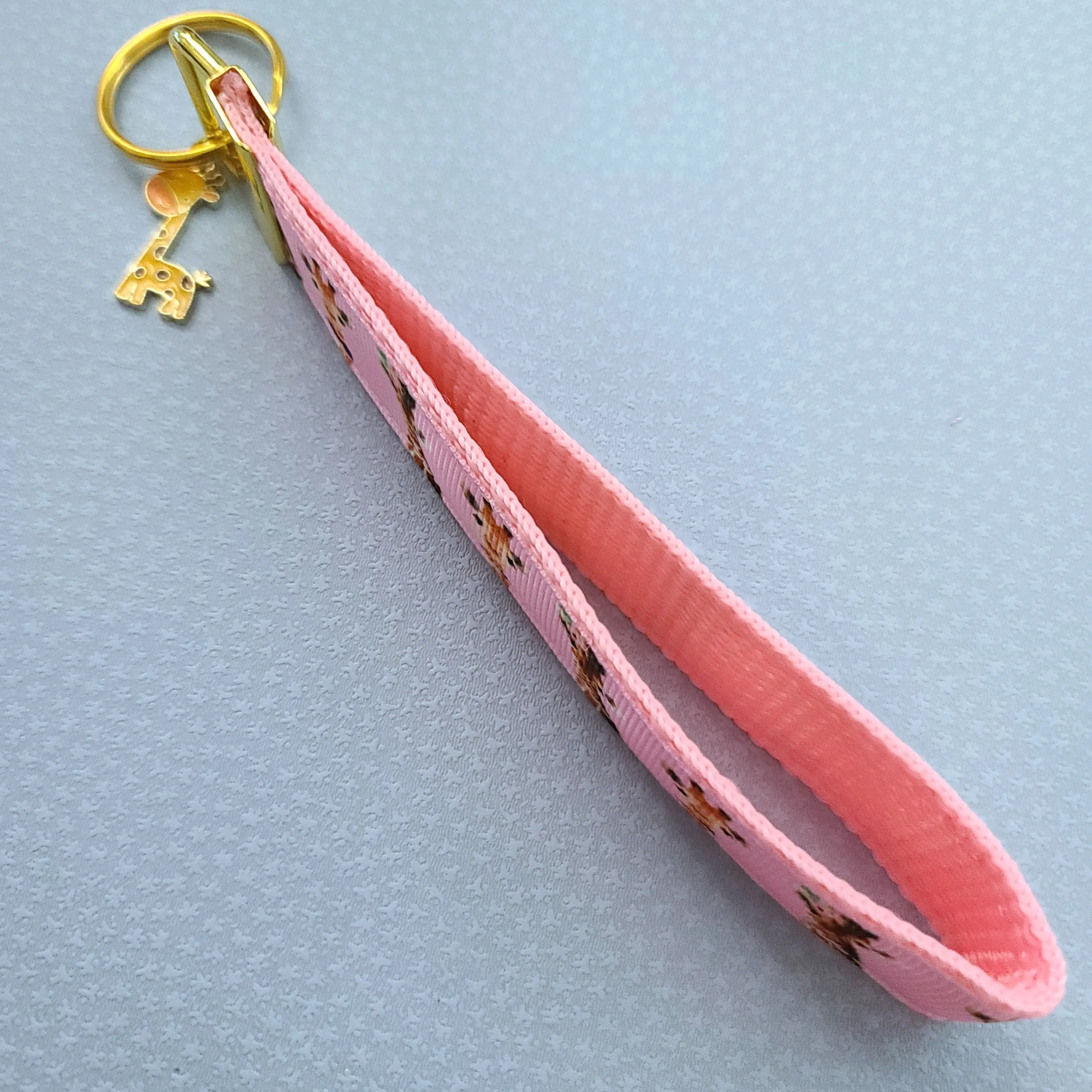 Giraffes on Pink Key Chain Fob with Enameled Giraffe charm