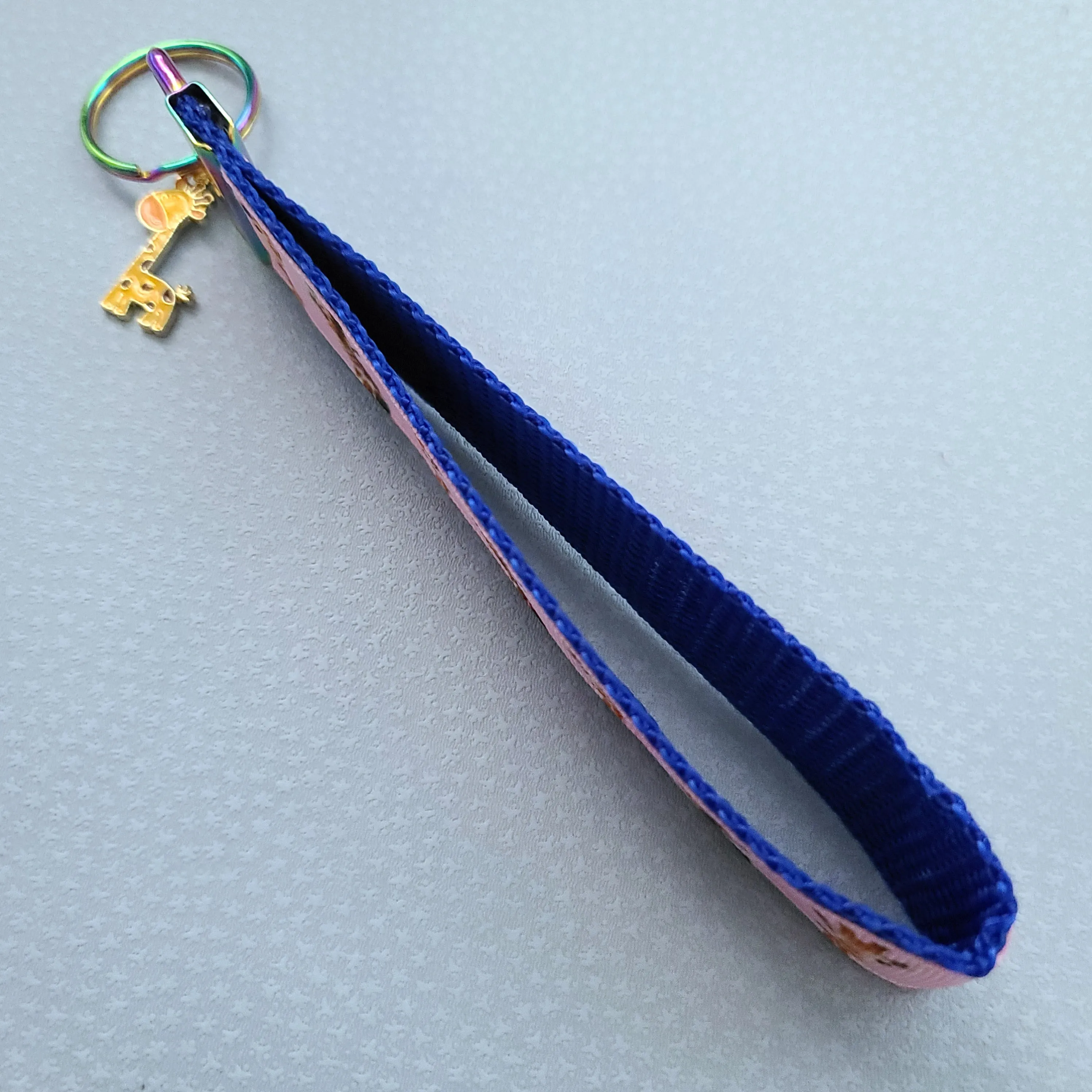 Giraffes on Pink Key Chain Fob with Enameled Giraffe charm