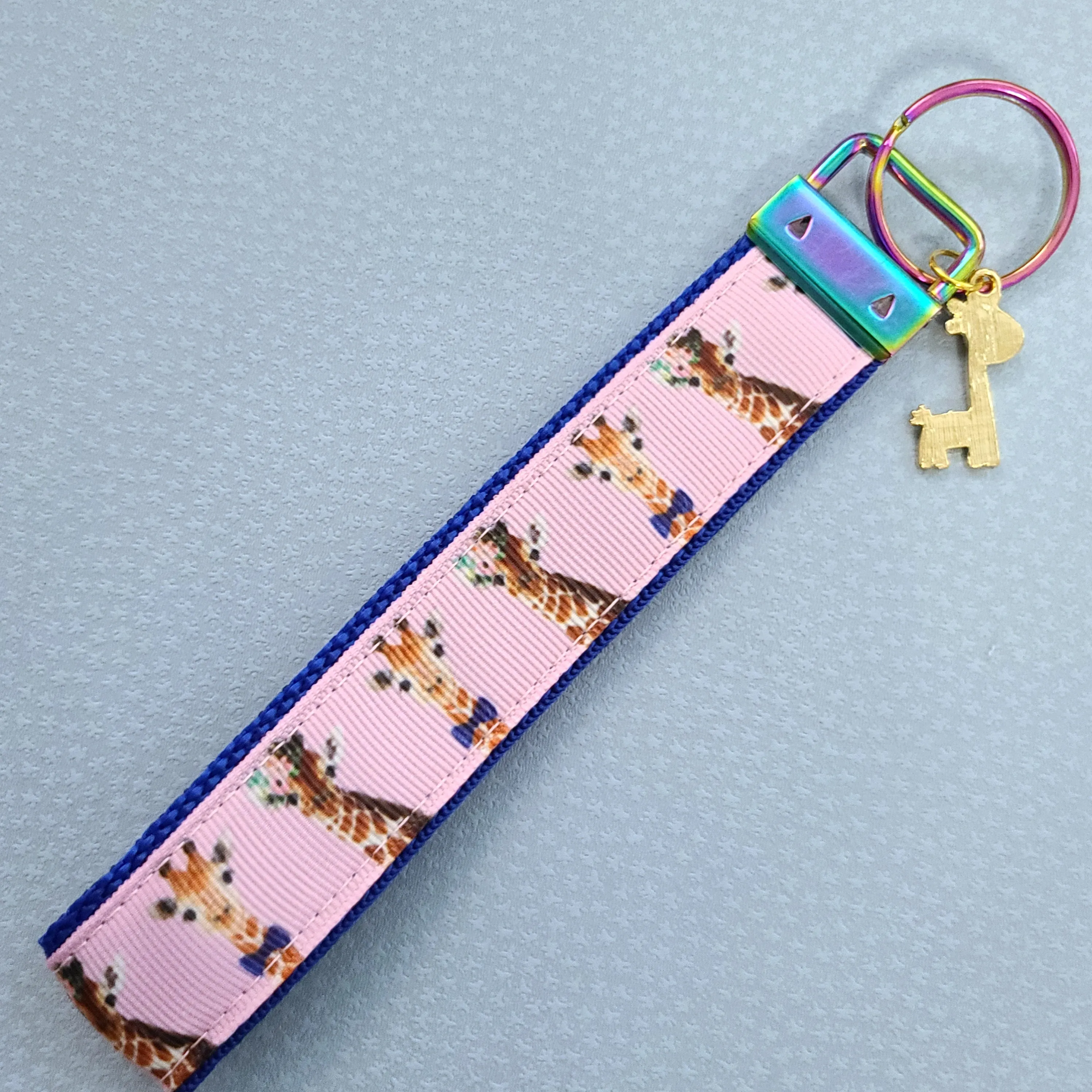 Giraffes on Pink Key Chain Fob with Enameled Giraffe charm