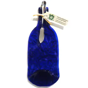 Glass Cheese Platter - Cobalt Flowers
