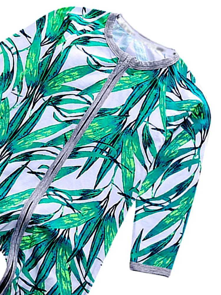 Green Blue Tropical Baby Zip Sleepsuit with Hand & Feet Cuffs