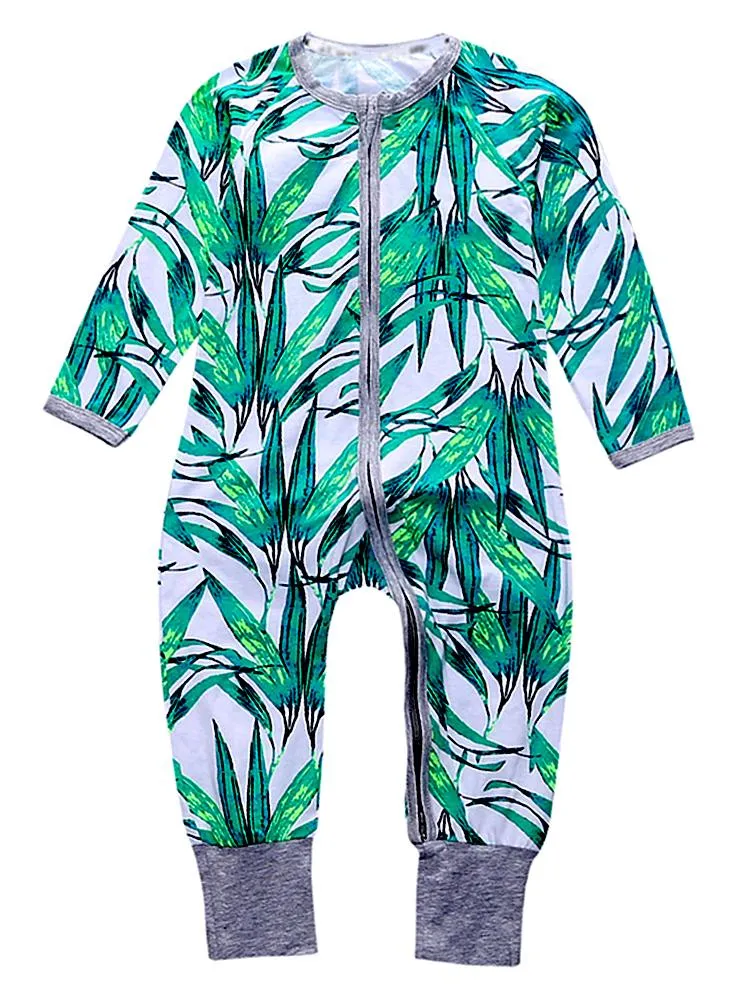 Green Blue Tropical Baby Zip Sleepsuit with Hand & Feet Cuffs