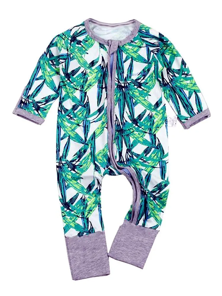 Green Blue Tropical Baby Zip Sleepsuit with Hand & Feet Cuffs