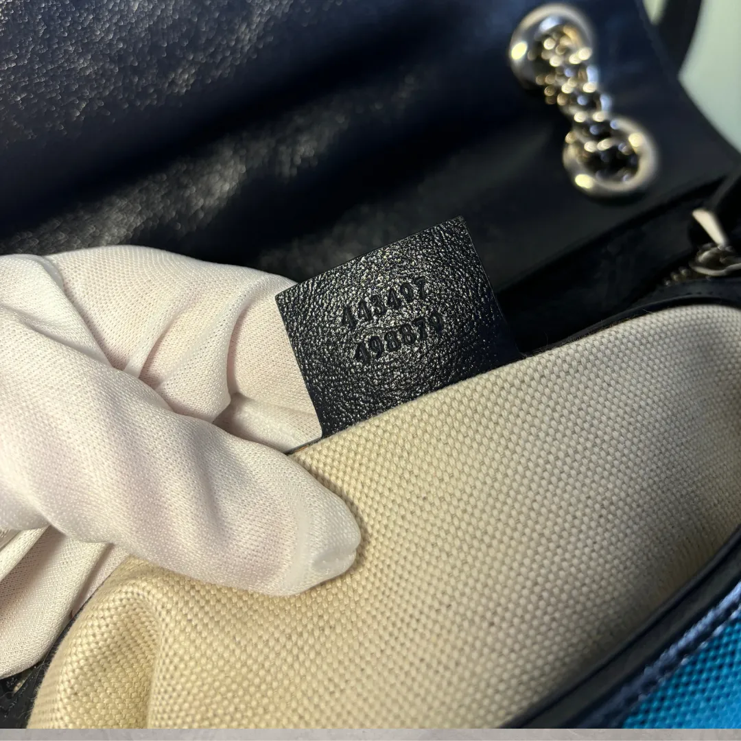 Gucci blue monogram Marmont bag- by RomaeStudios