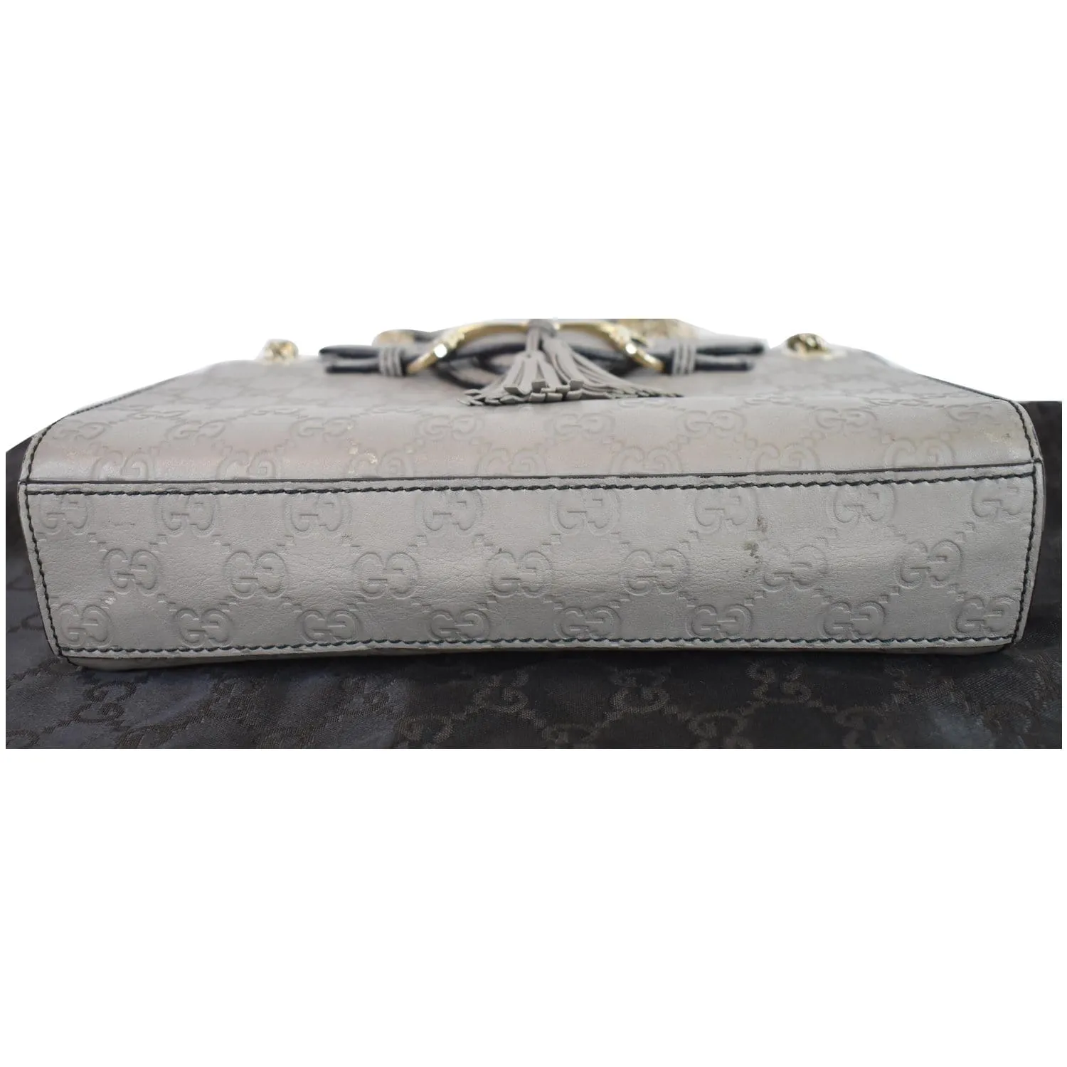 GUCCI Emily Guccissima Leather Chain Crossbody Bag Grey 369621