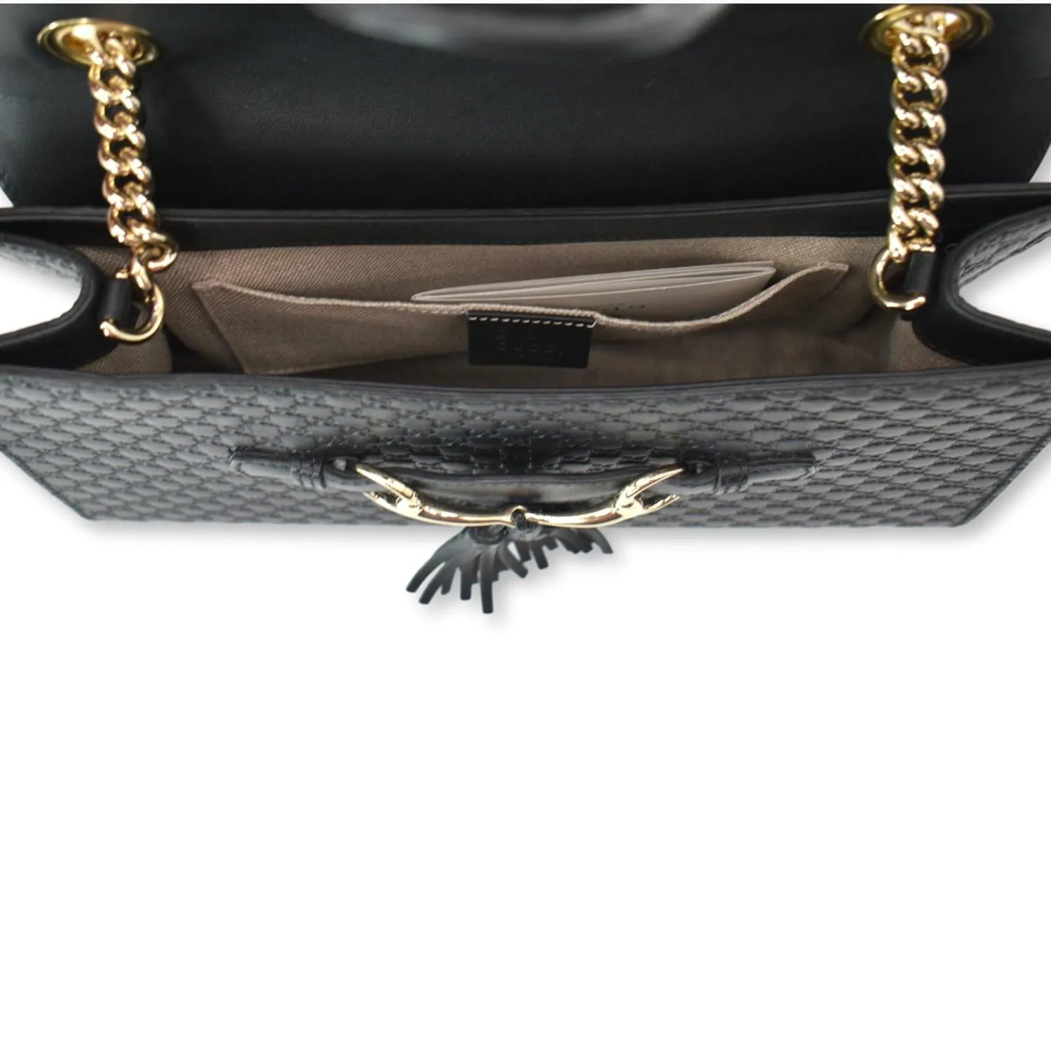 GUCCI Emily Medium GG Guccissima Leather Chain Shoulder Bag 449635 Black