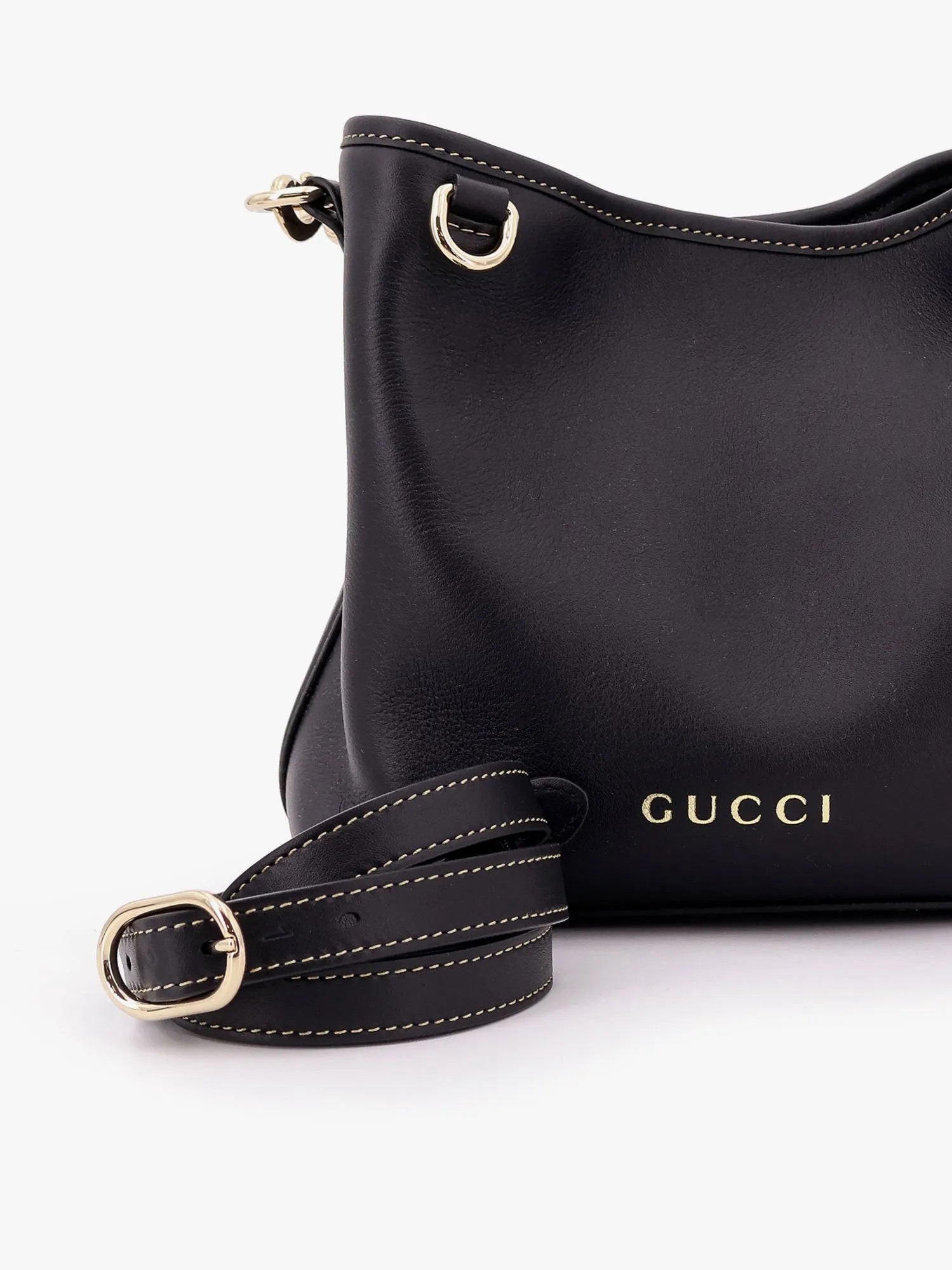 Gucci Gg Emblem Leather Bucket Bag With Frontal Logo
