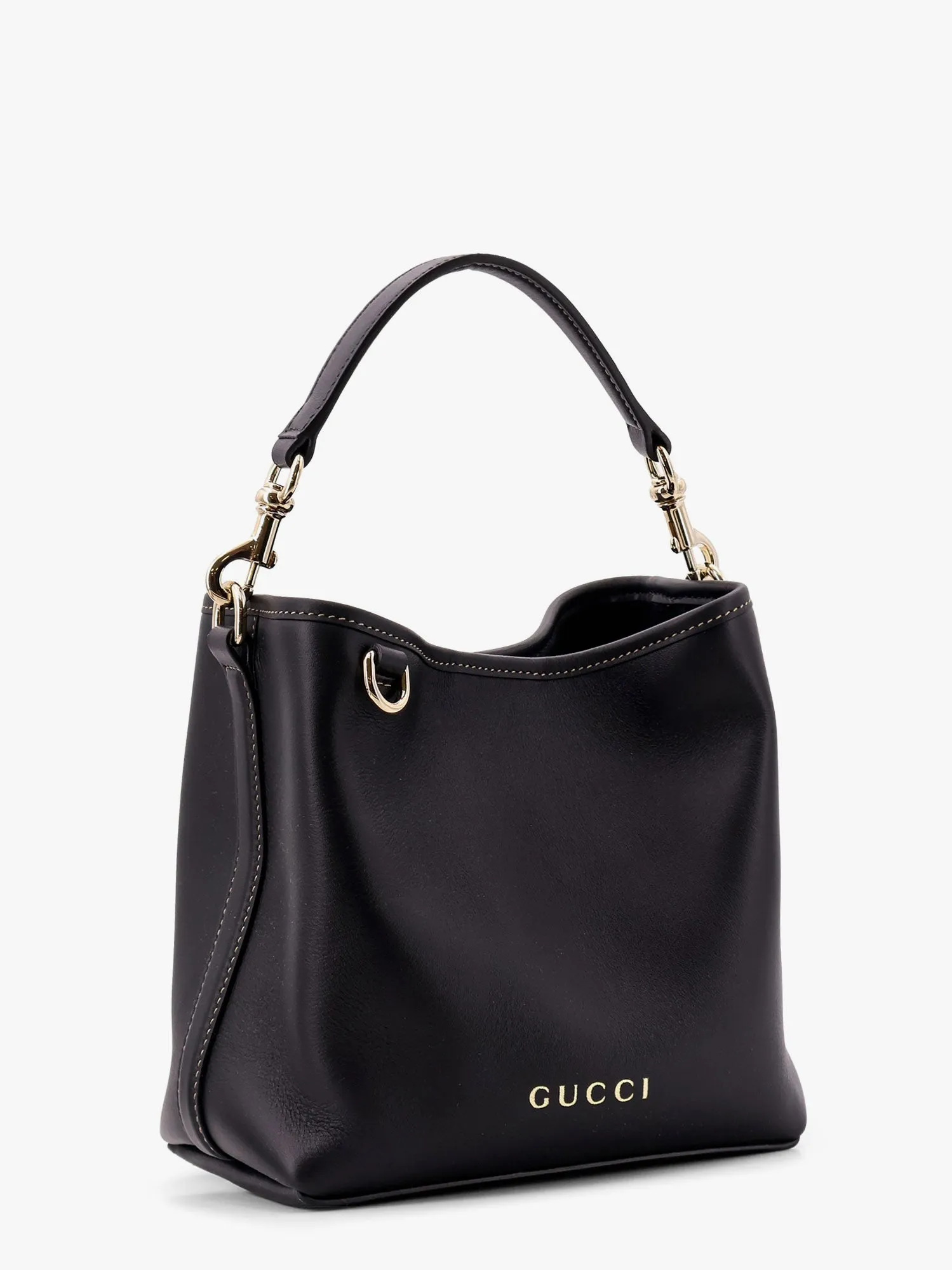 Gucci Gg Emblem Leather Bucket Bag With Frontal Logo