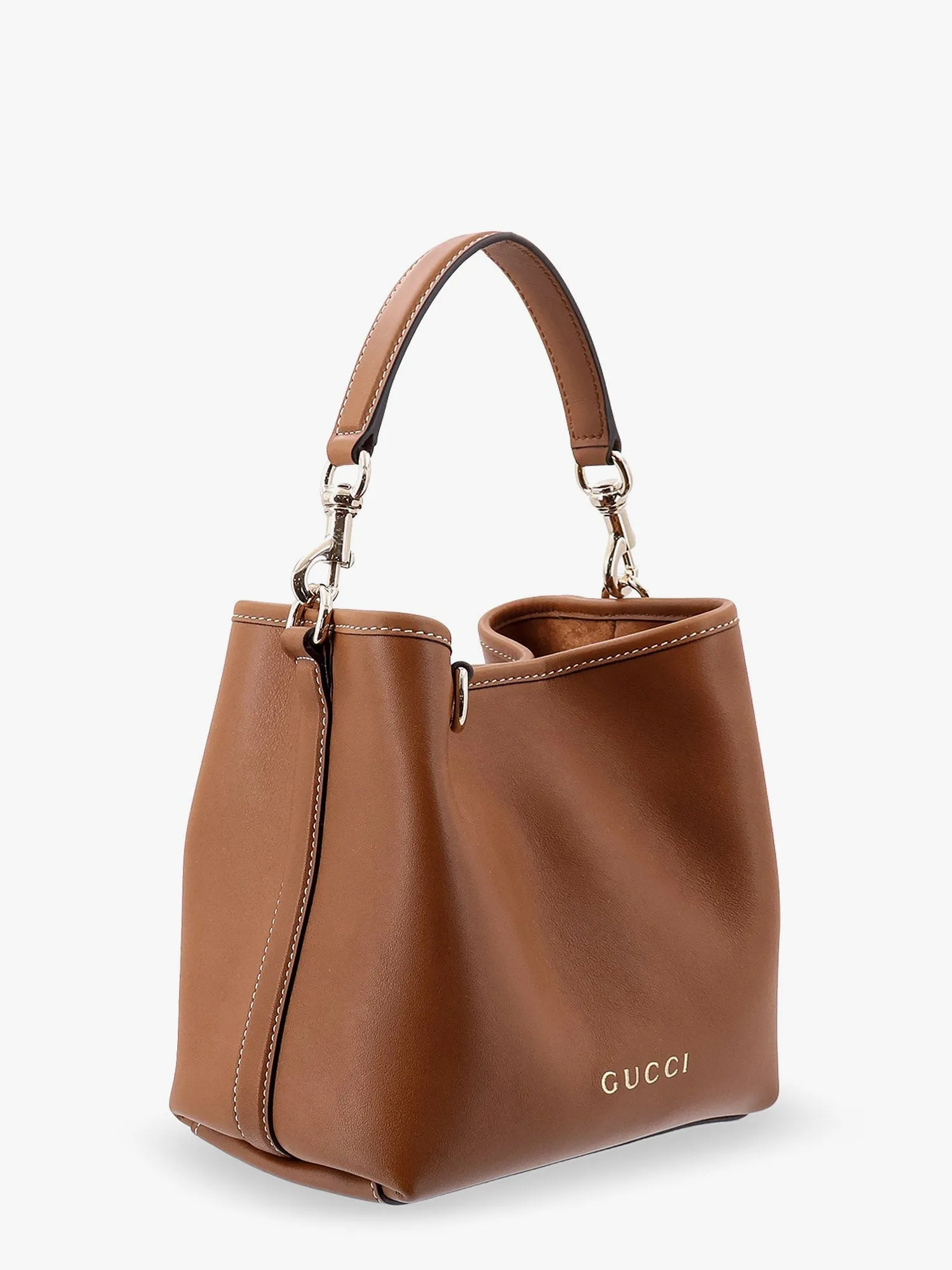 Gucci Gg Emblem Leather Bucket Bag With Frontal Logo