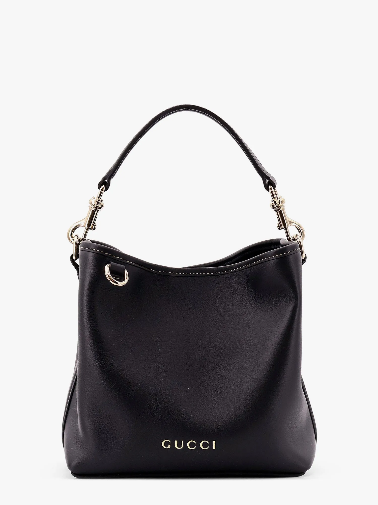 Gucci Gg Emblem Leather Bucket Bag With Frontal Logo