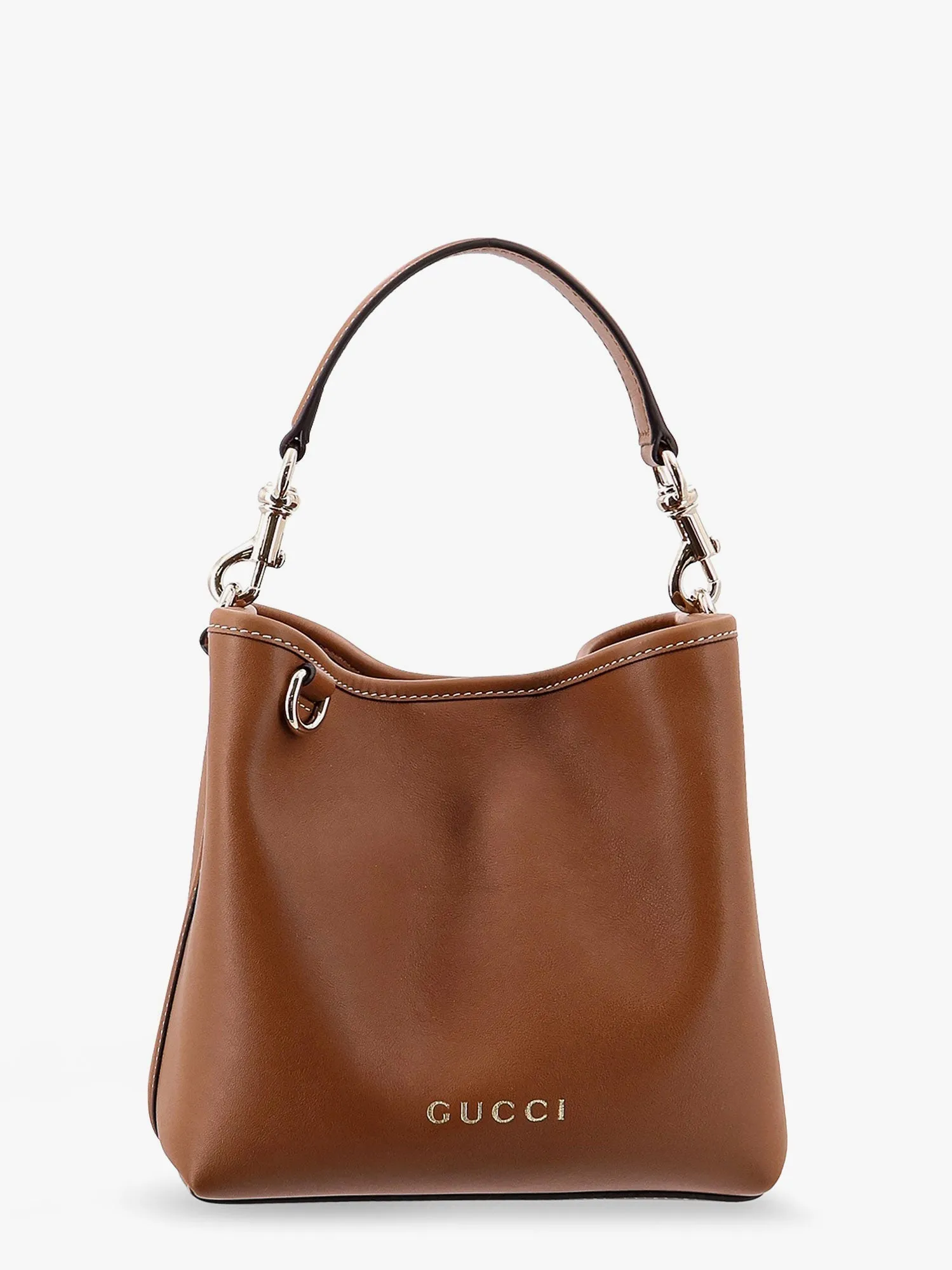 Gucci Gg Emblem Leather Bucket Bag With Frontal Logo