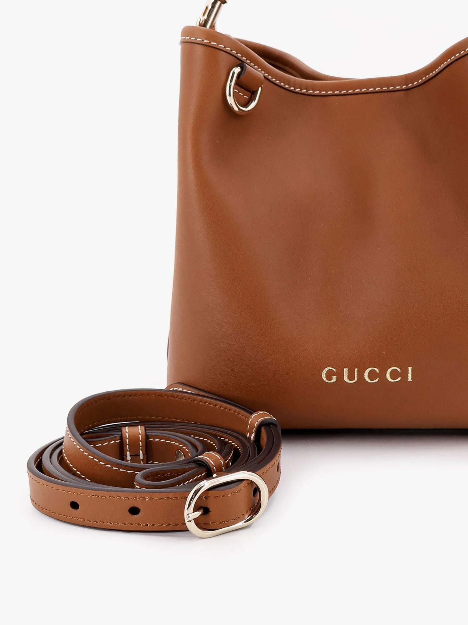 Gucci Gg Emblem Leather Bucket Bag With Frontal Logo