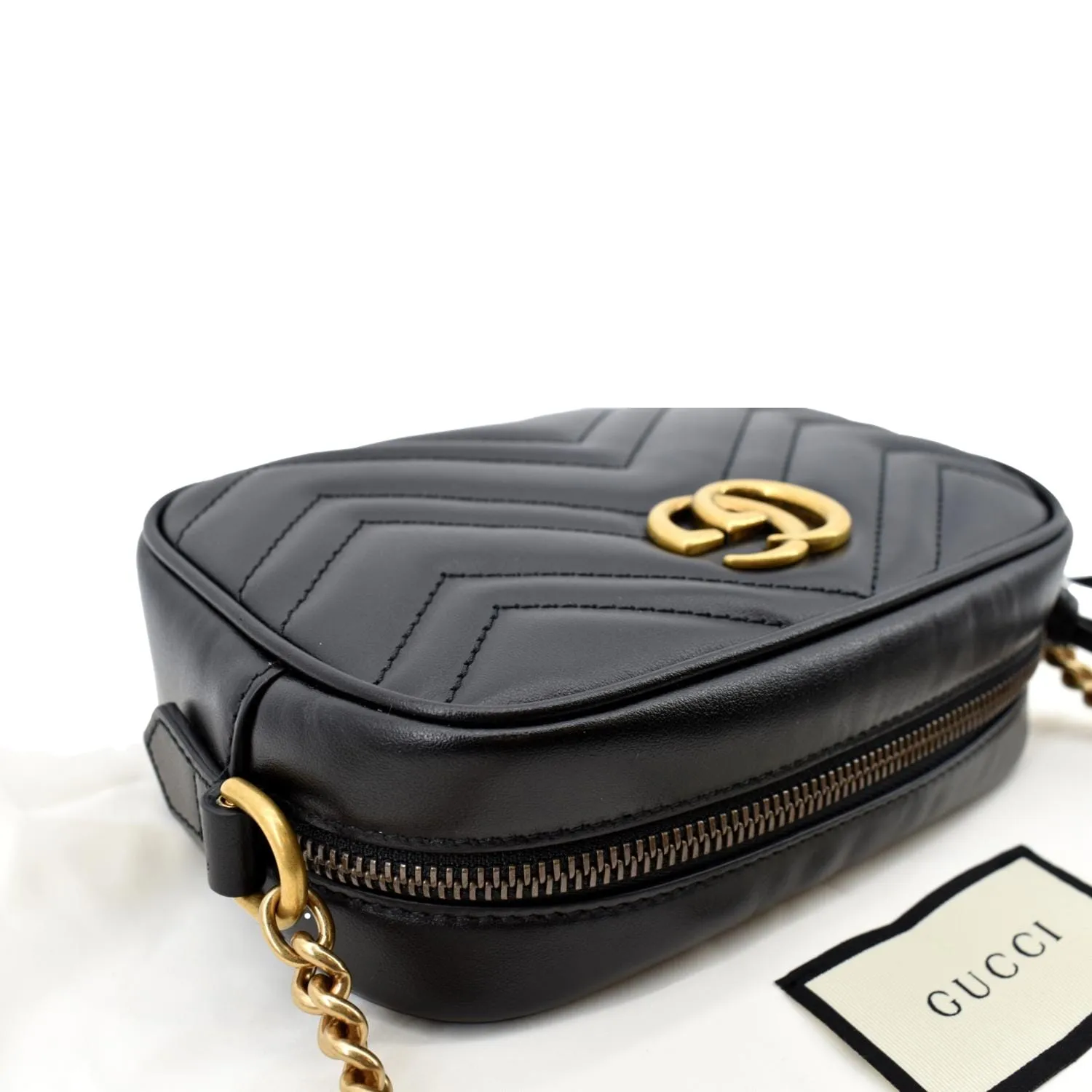 GUCCI GG Marmont Mini Calfskin Matelasse Crossbody Bag Black 634785