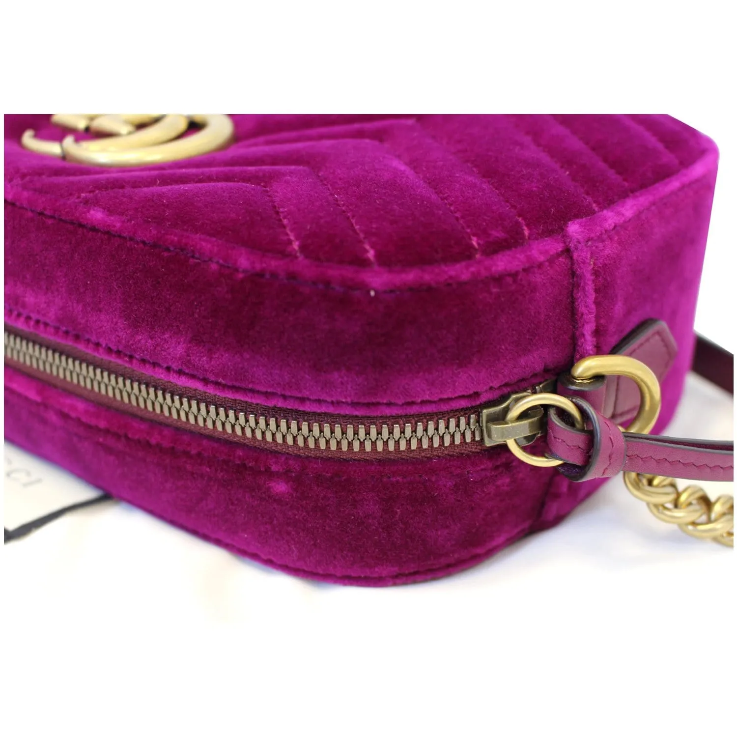 GUCCI GG Marmont Velvet Small Crossbody Bag Plum