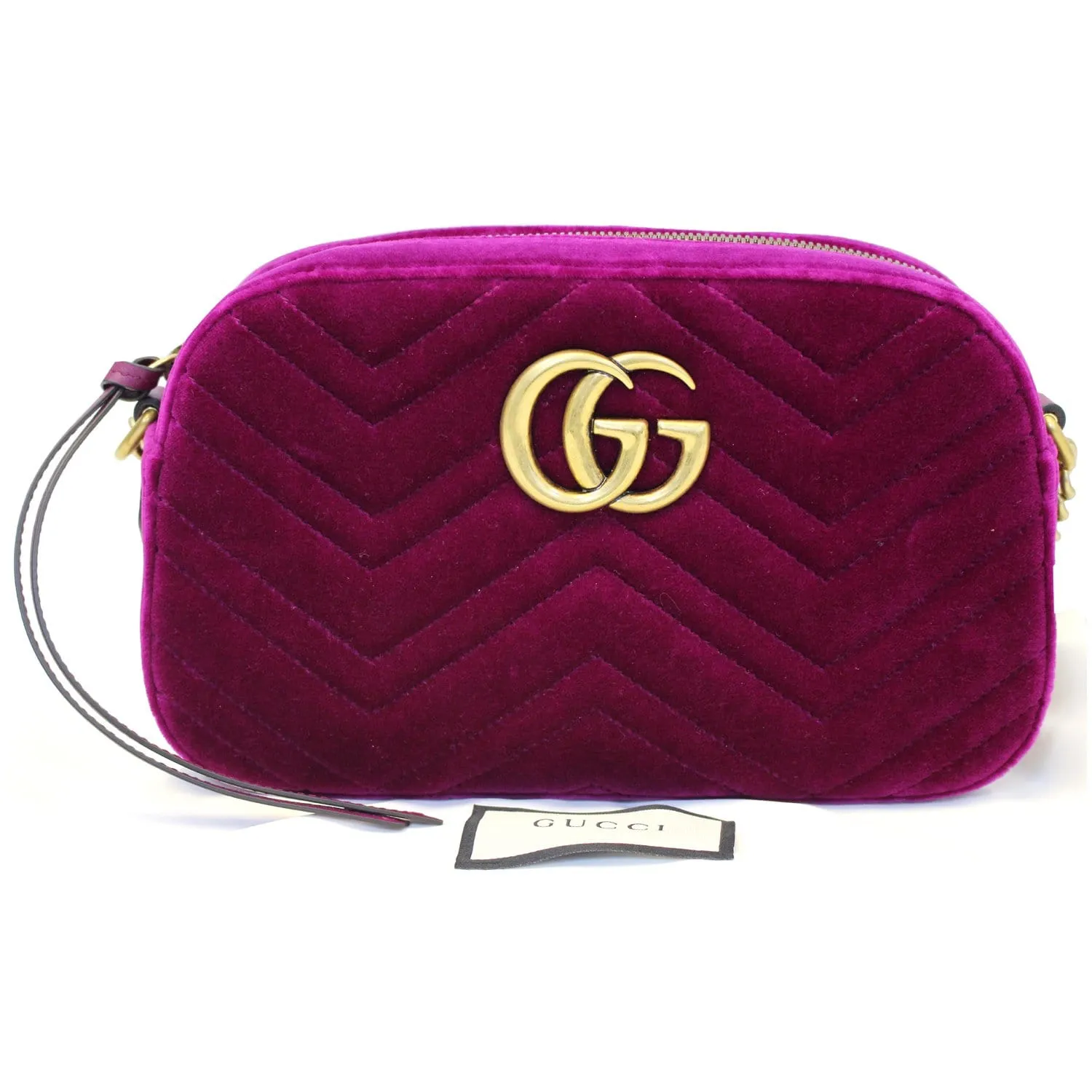 GUCCI GG Marmont Velvet Small Crossbody Bag Plum