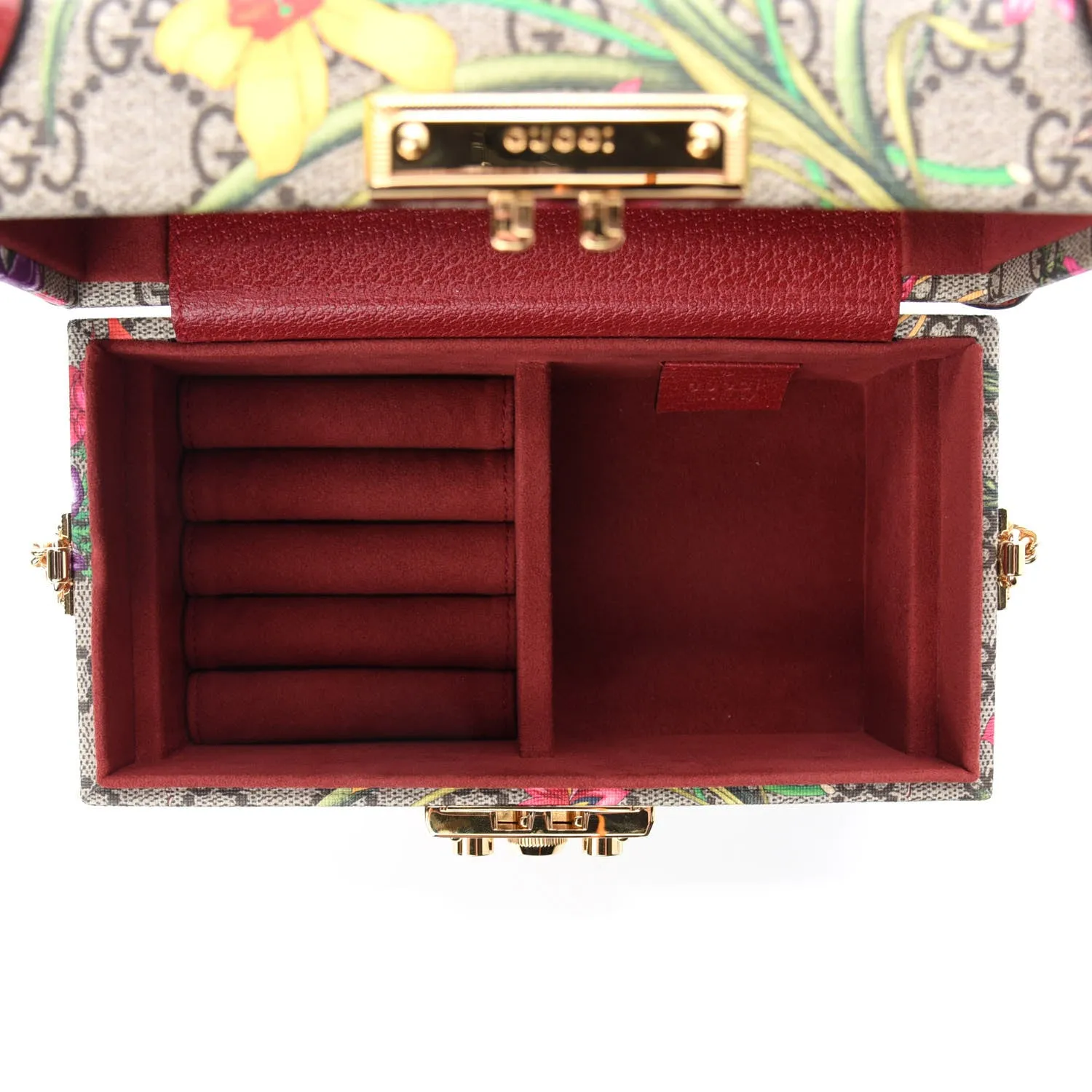 Gucci GG Supreme Monogram Flora Padlock Jewelry Case in Red