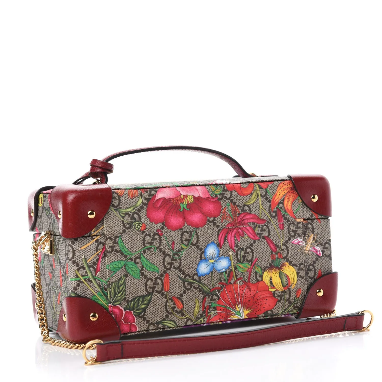 Gucci GG Supreme Monogram Flora Padlock Jewelry Case in Red