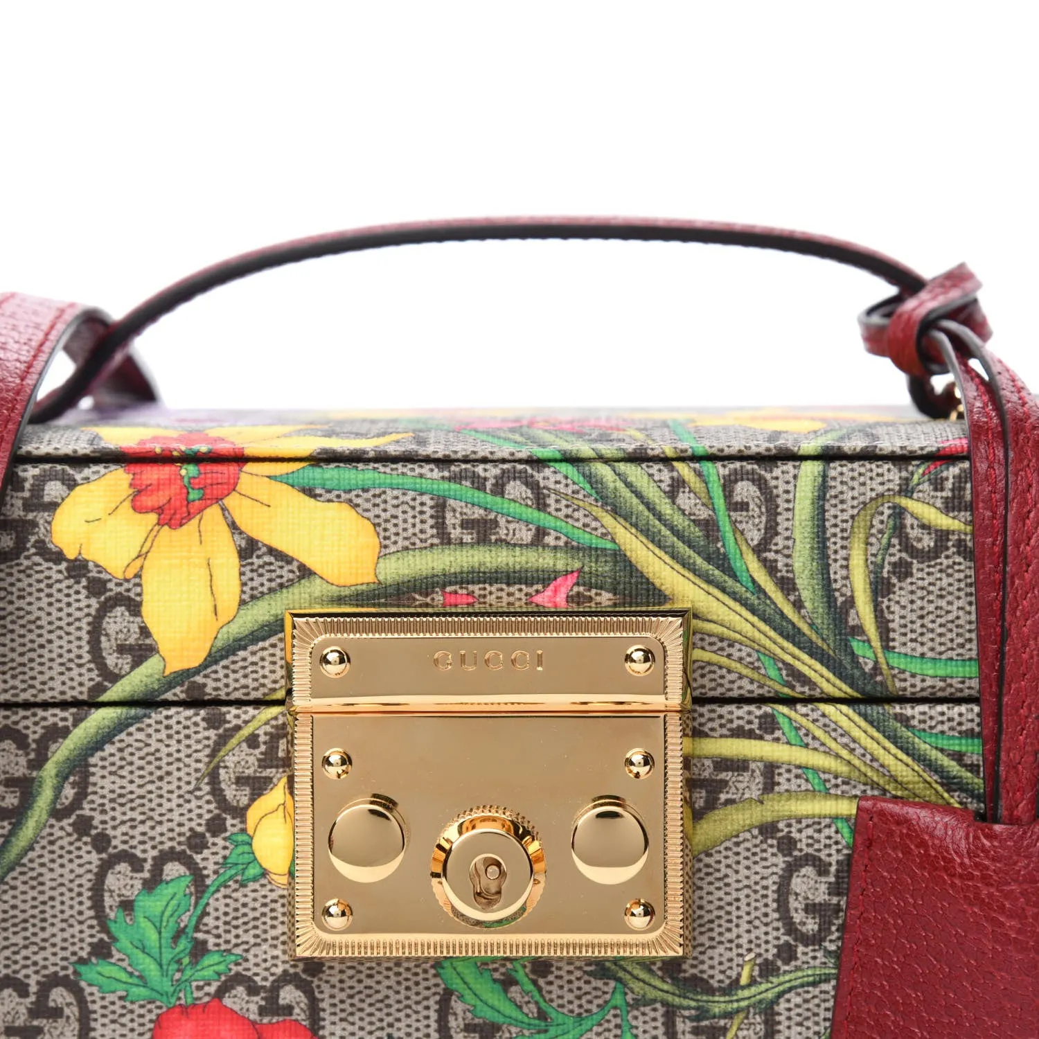 Gucci GG Supreme Monogram Flora Padlock Jewelry Case in Red