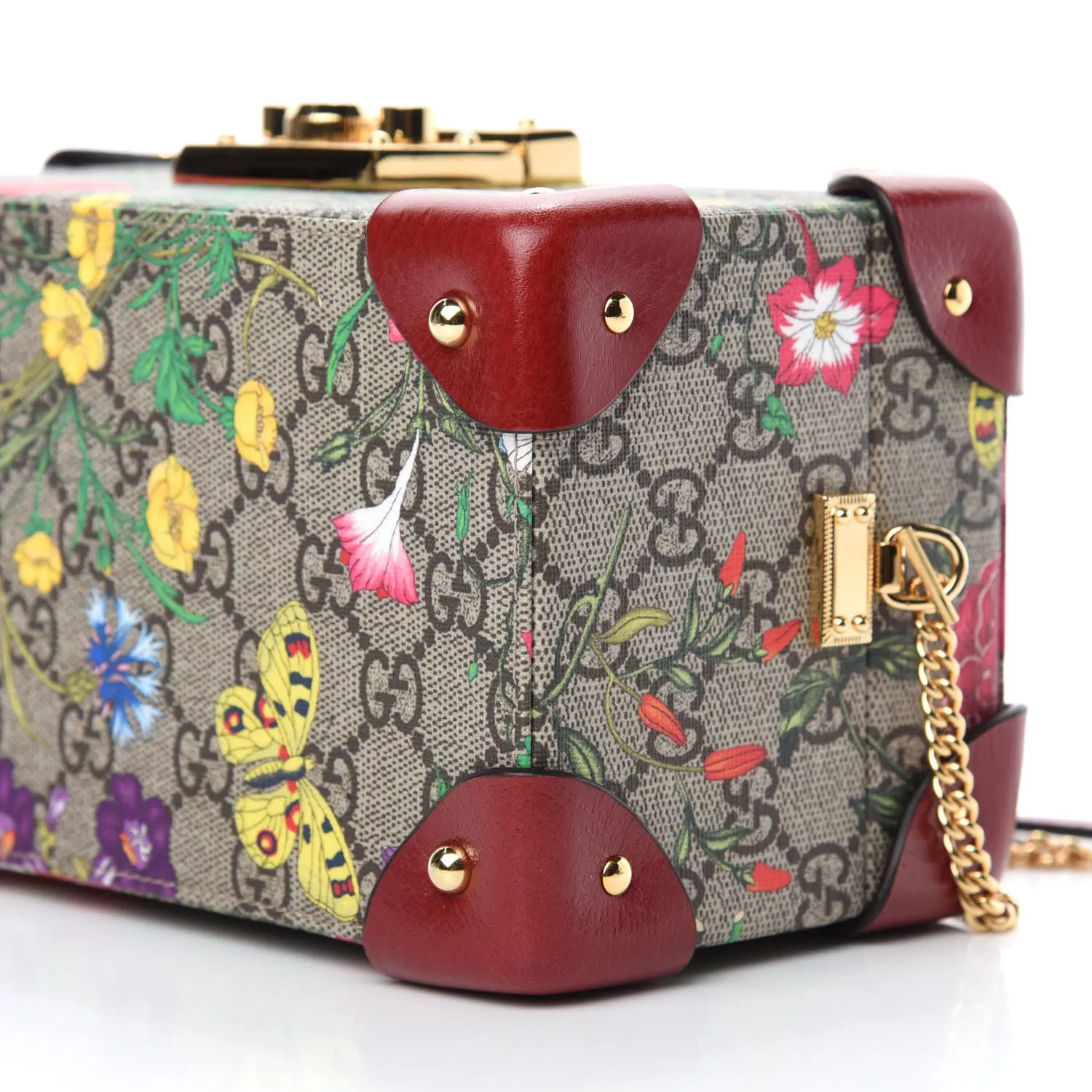 Gucci GG Supreme Monogram Flora Padlock Jewelry Case in Red