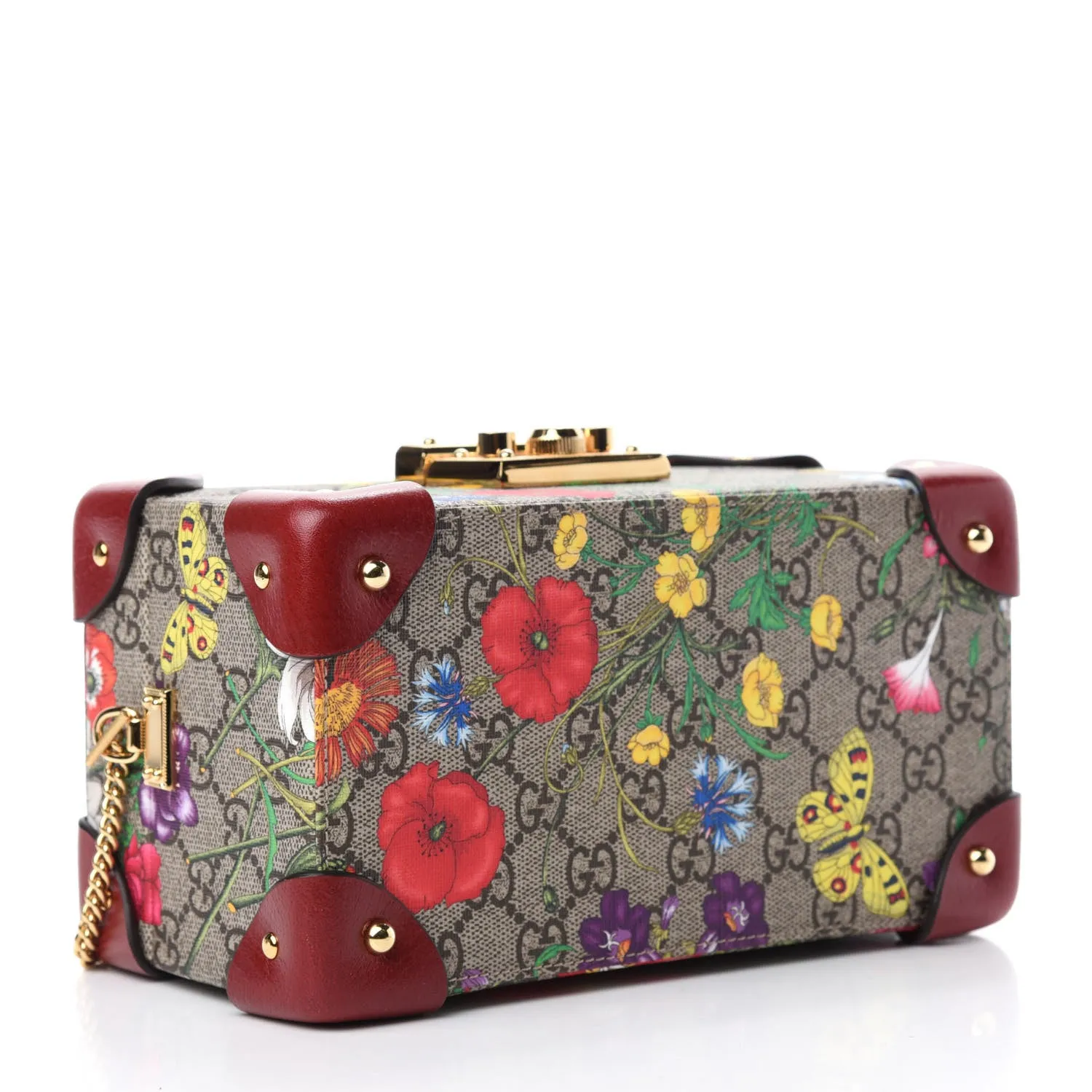 Gucci GG Supreme Monogram Flora Padlock Jewelry Case in Red