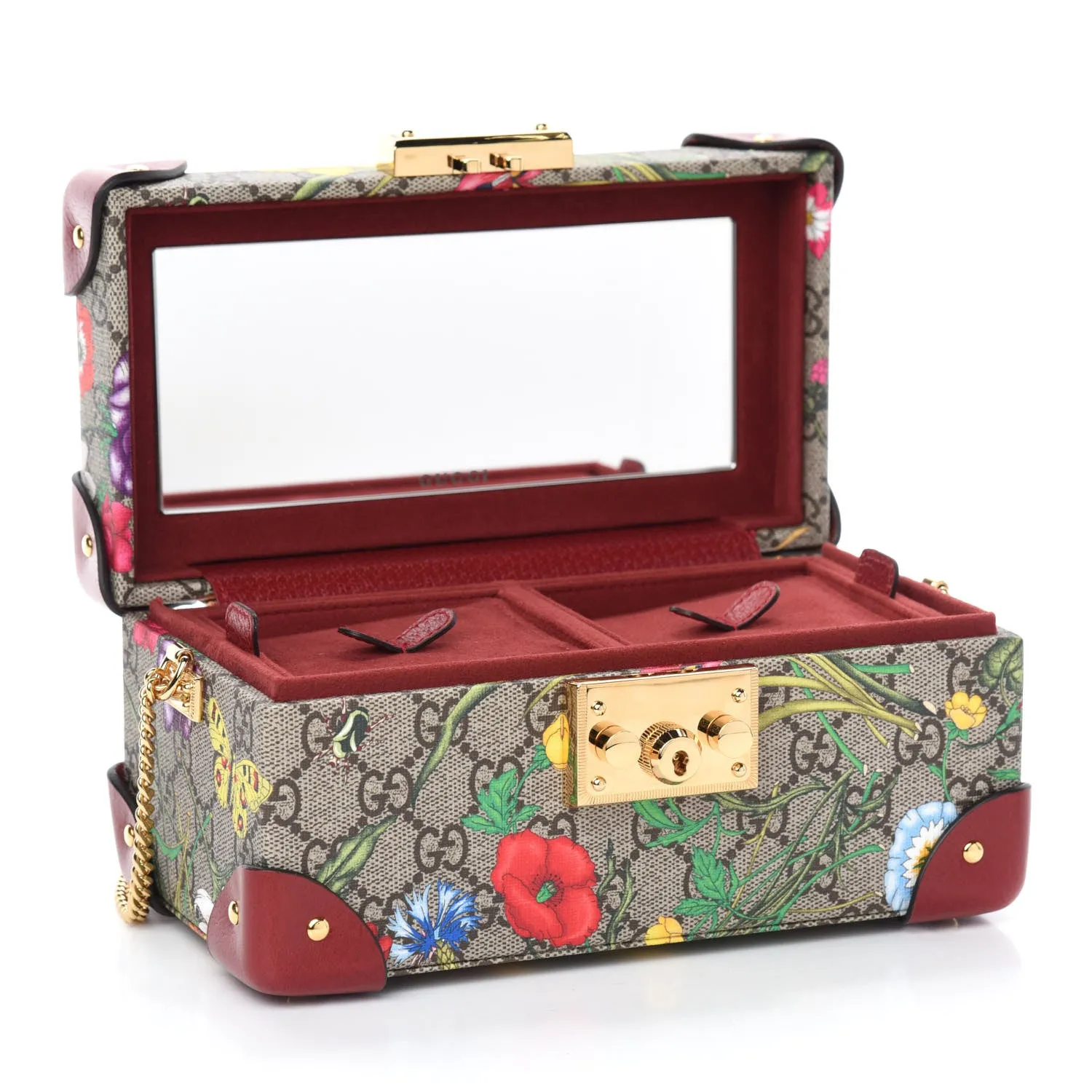 Gucci GG Supreme Monogram Flora Padlock Jewelry Case in Red