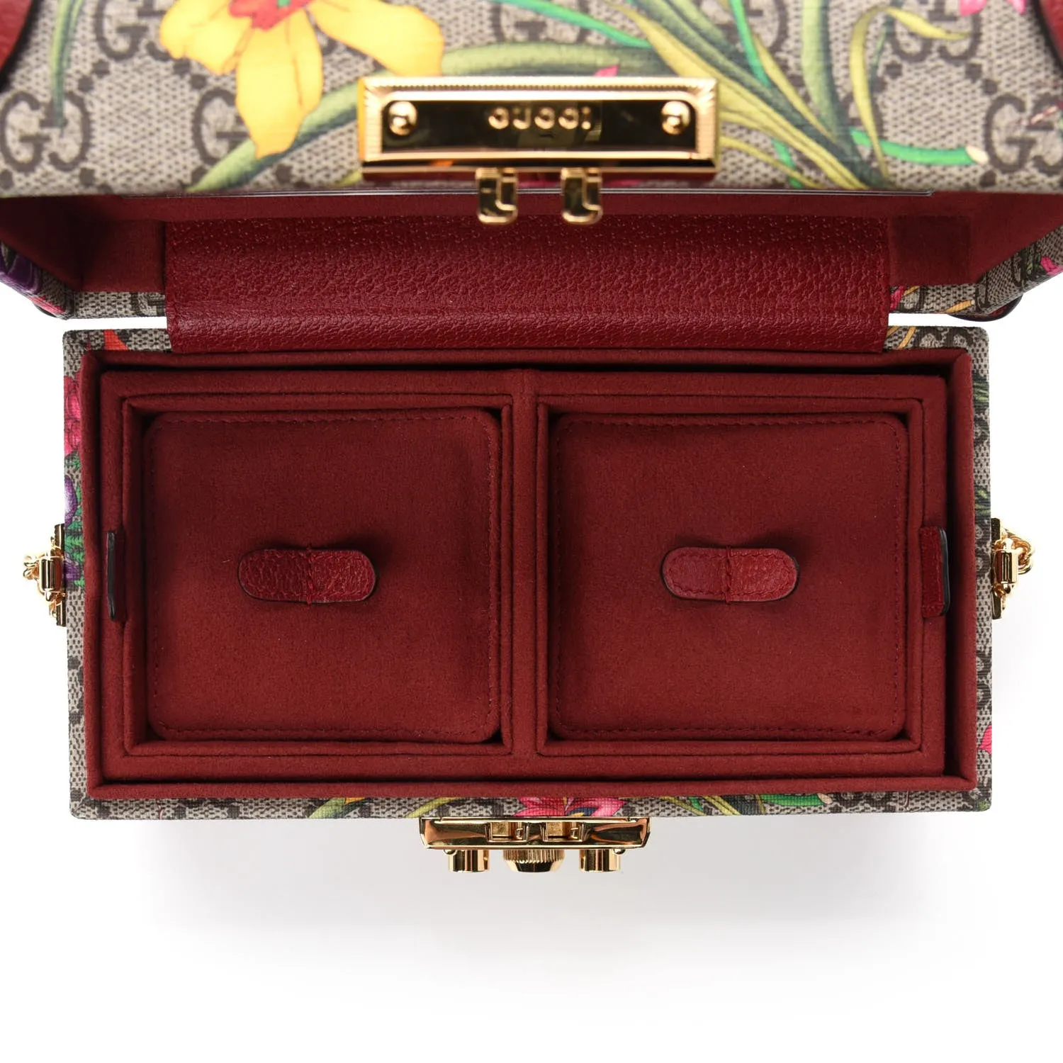 Gucci GG Supreme Monogram Flora Padlock Jewelry Case in Red