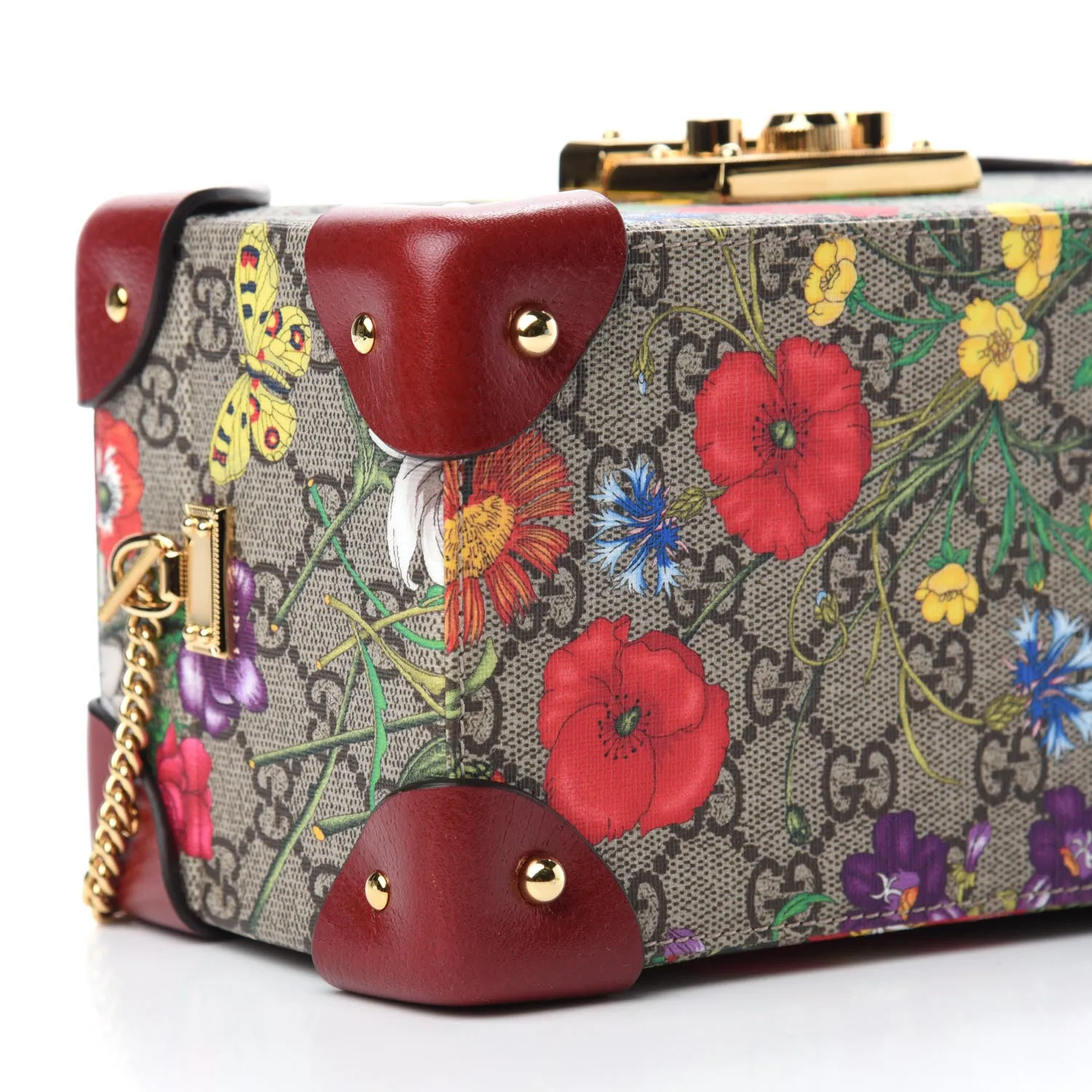 Gucci GG Supreme Monogram Flora Padlock Jewelry Case in Red