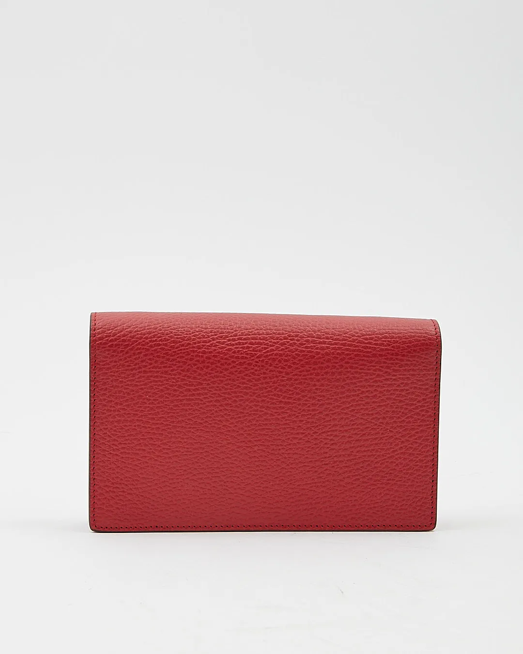 Gucci Red Pebbled Leather Interlocking GG Wallet On Chain