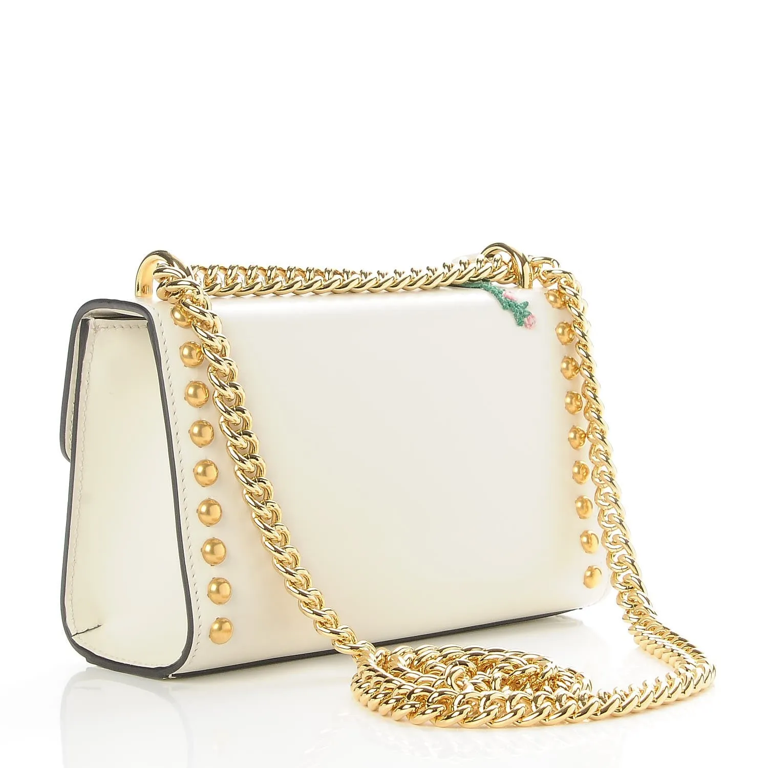 Gucci Small Floral Embroidered Padlock Shoulder Bag in White