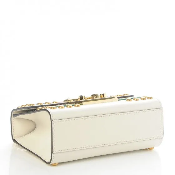 Gucci Small Floral Embroidered Padlock Shoulder Bag in White
