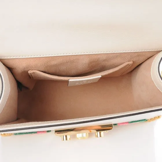 Gucci Small Floral Embroidered Padlock Shoulder Bag in White
