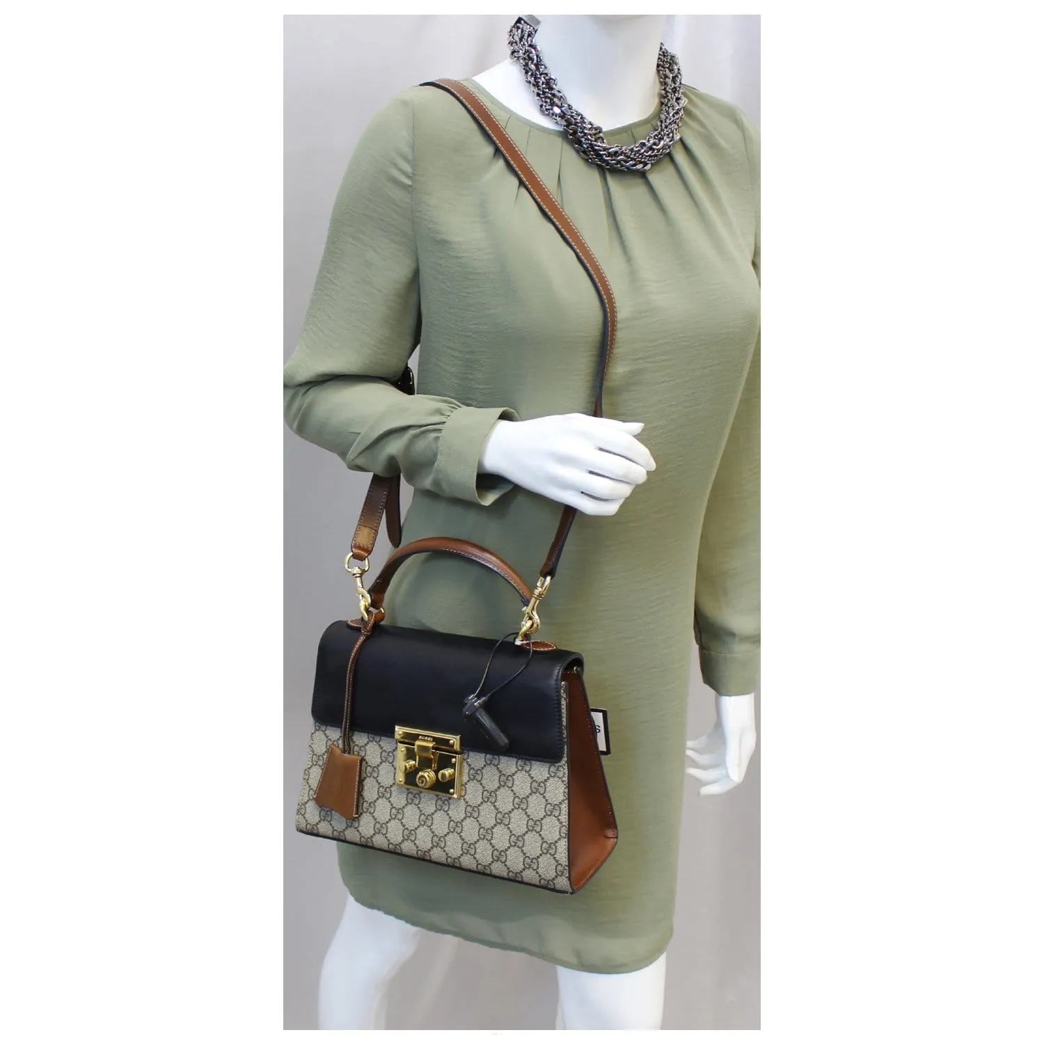 GUCCI Small Padlock GG Supreme Monogram Top Handle Crossbody Bag