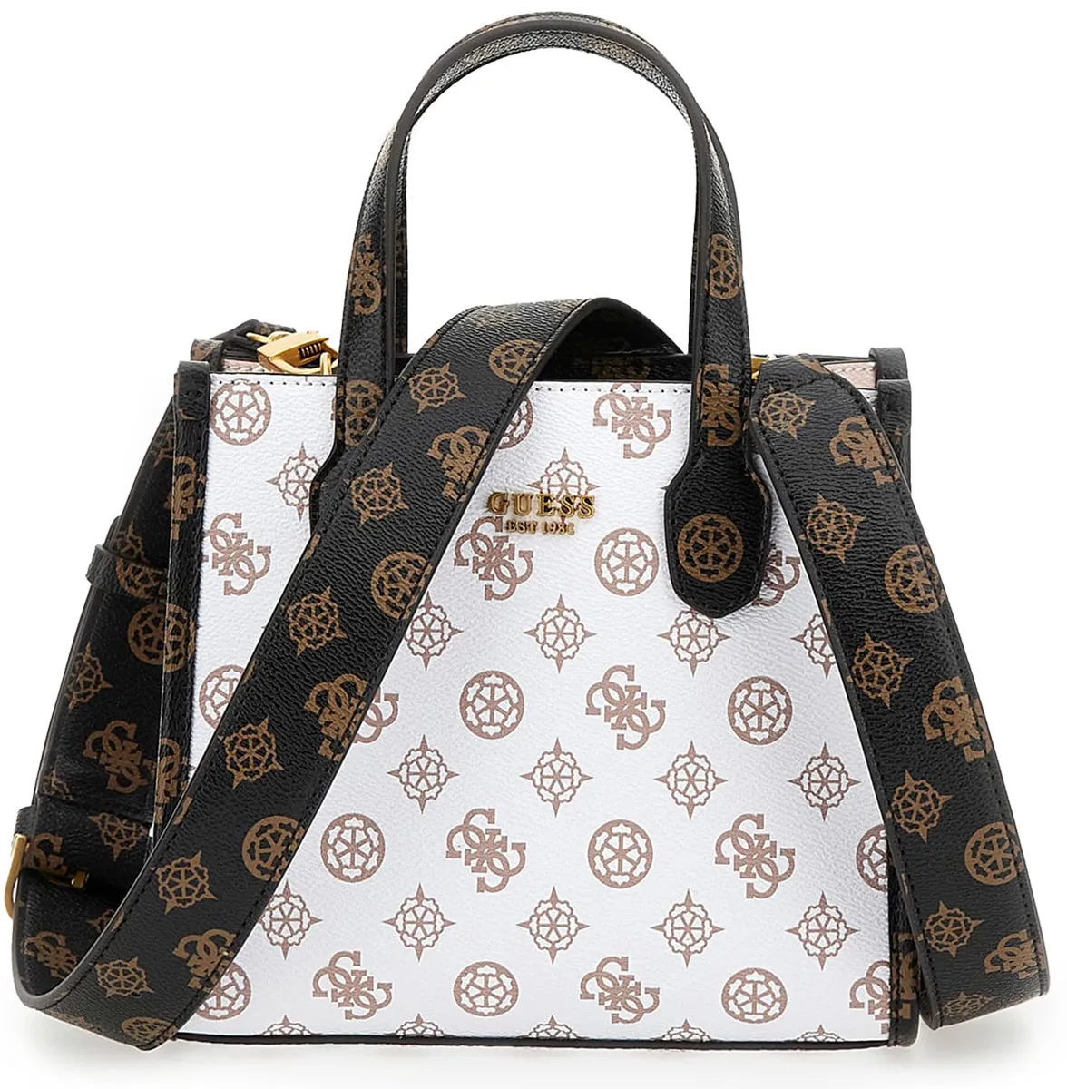 Guess Silvana Mini Handbag In White Brown For Women